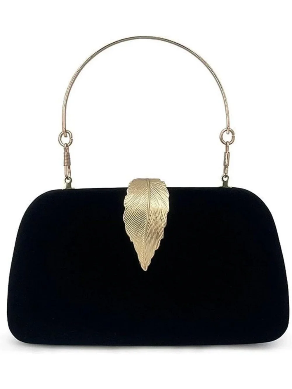 👜Women's Black Banquet Bag Dinner Elegant Clutch With Metallic Leaves Clasp